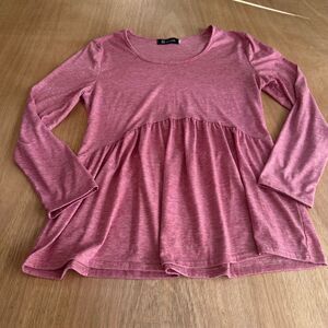 For G & PL Peplum Long Sleeve Top Pink Heather Knit Tunic Women’s Medium